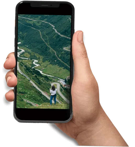 A hand holding a phone taking a photo